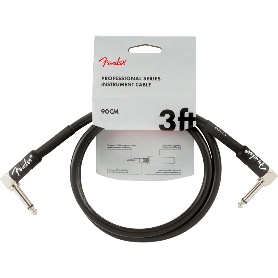 Fender Professional Series Instrument Cables, Angle/Angle, 3', Black