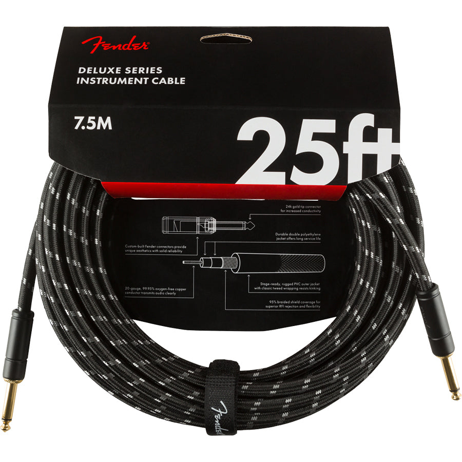 Fender Deluxe Instrument Cable 25' Black Tweed