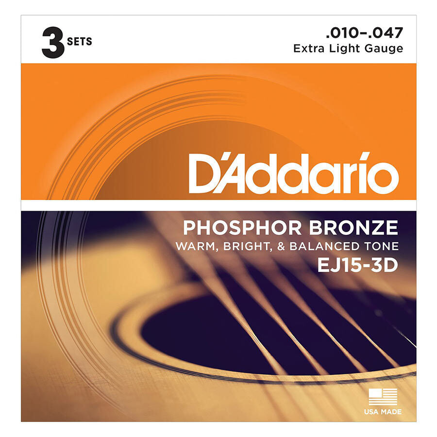 D'Addario EJ15 10-47 3Pk Extra Light Phosphor Bronze Strings