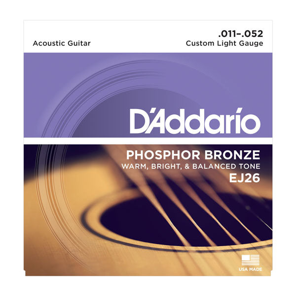 D'Addario EJ26 11-52 3Pk Cust Light Phosphor Bronze Strings