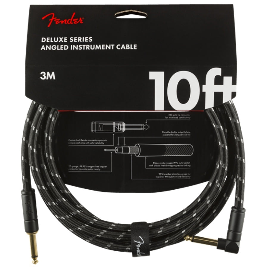 Fender Deluxe Instrument Cable 10' Angled Black Tweed