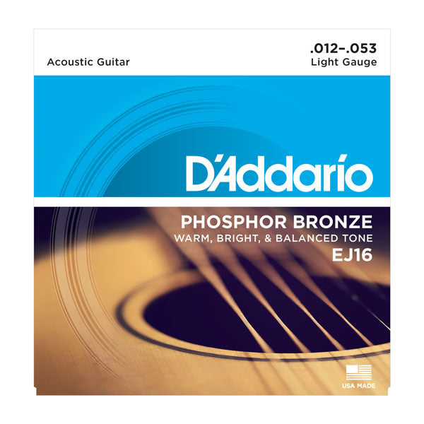 D'Addario EJ16 10Pk 12-53 Light Phosphor Bronze Strings